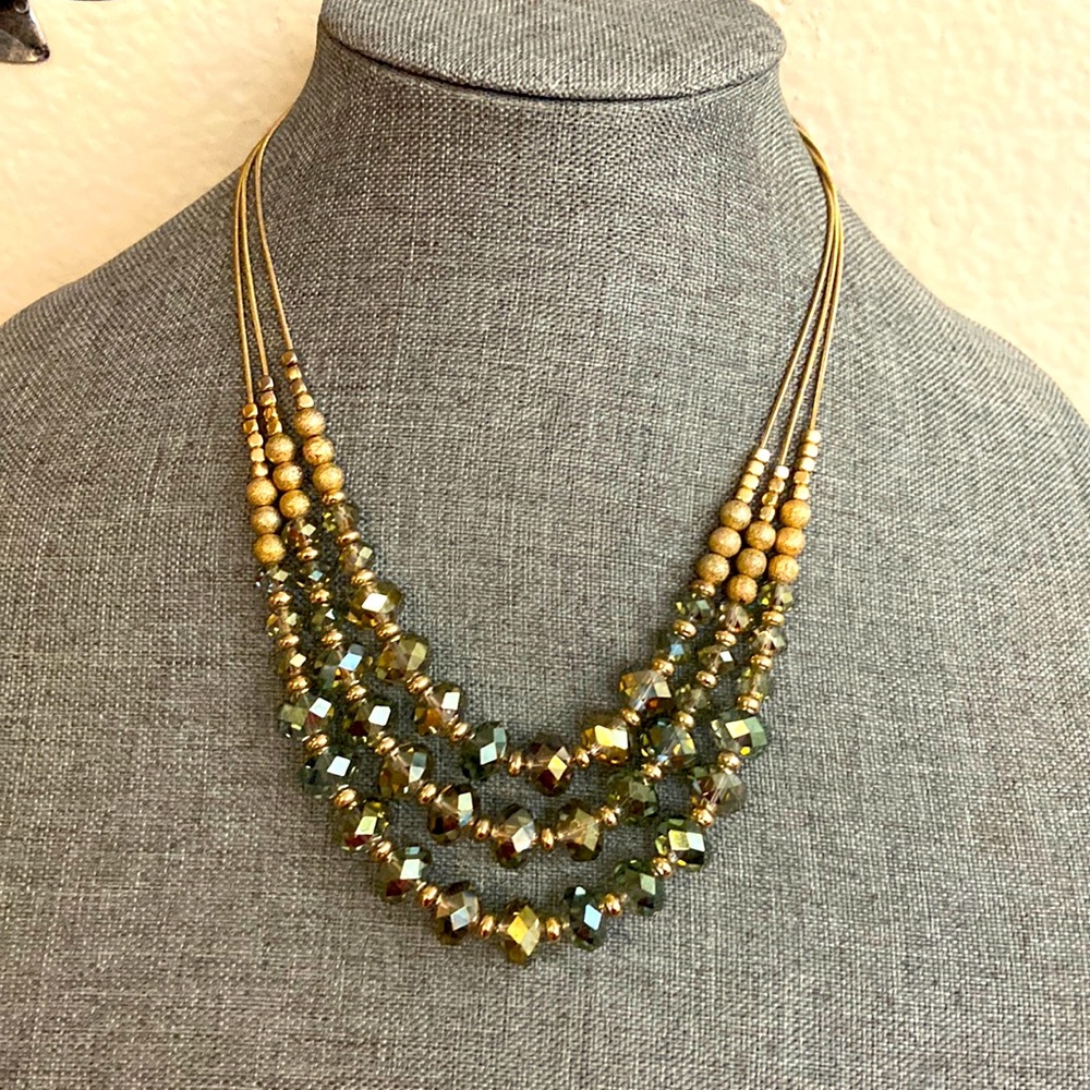 Vintage 90s 3 Strand Faceted Crystal Glass Beaded Necklace by THE LIMITED